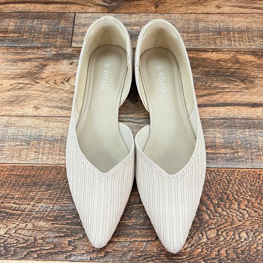 Vivaia Melia Cream Pointed Toe D'Orsay Knit Flats Women's 36.5 US6